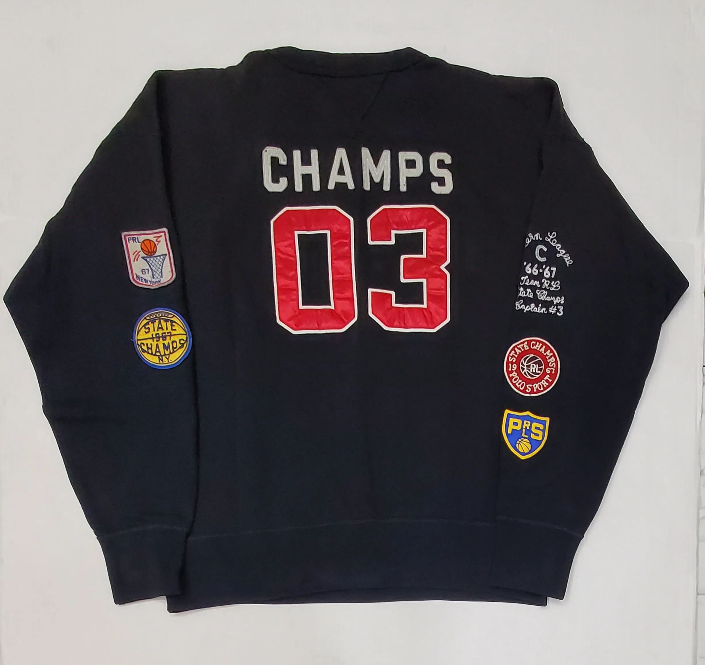 Nwt Polo Ralph Black RPL #67 #03 Basketball Champs Patches Classic Fit Sweatshirt