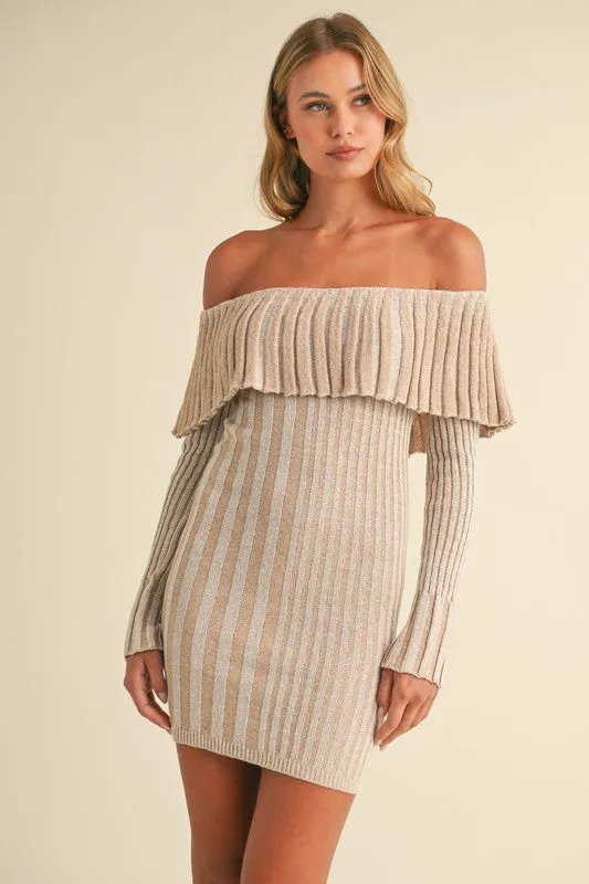 Off Shoulder Long Sleeve Mini Sweater Dress