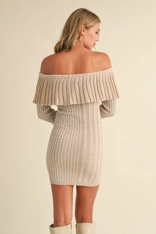 Off Shoulder Long Sleeve Mini Sweater Dress