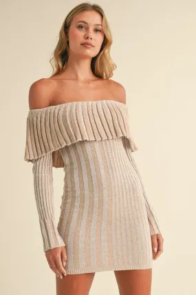 Off Shoulder Long Sleeve Mini Sweater Dress