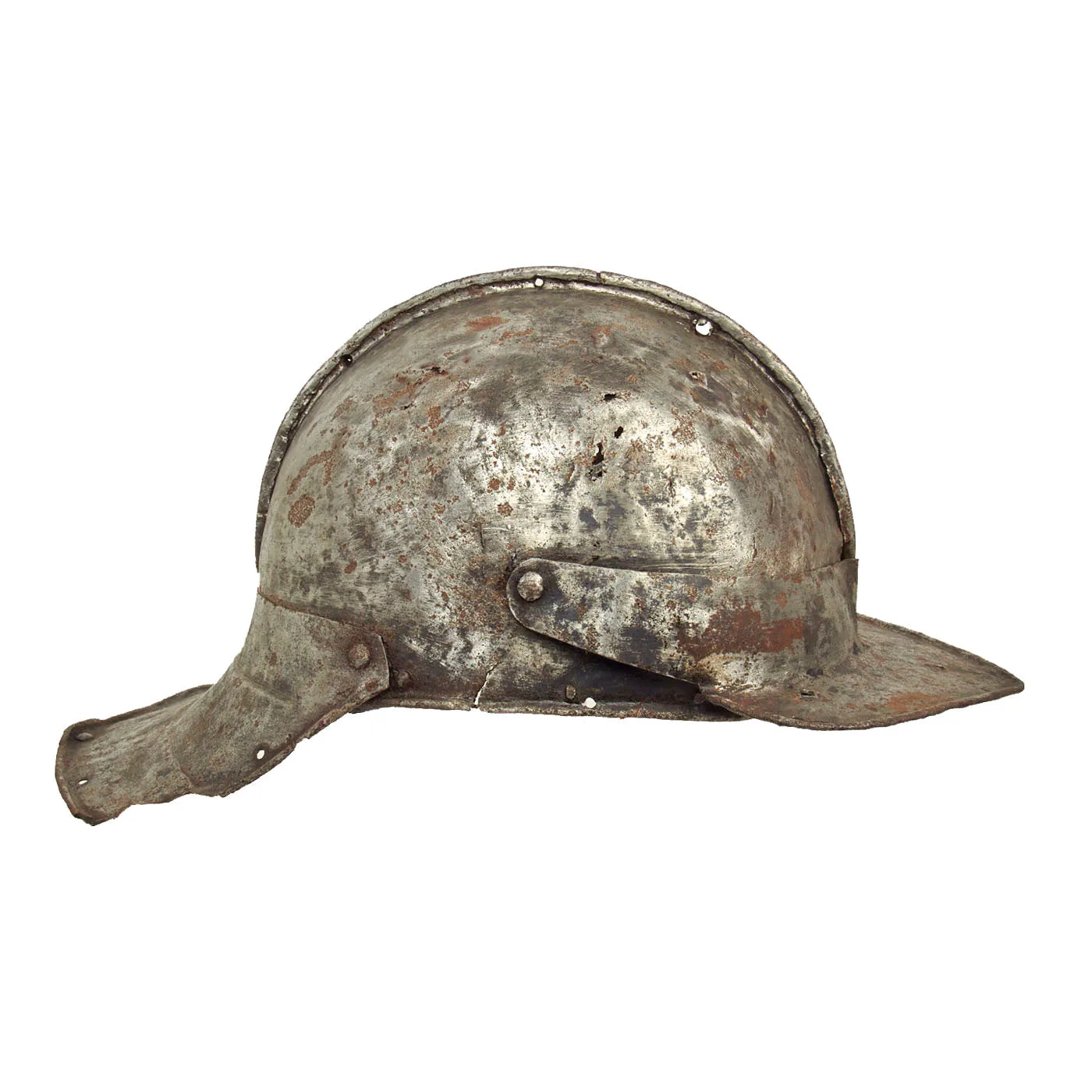 Original British 17th Century English Civil War Harquebusier Cavalry Lobster-Tailed Pot Helmet - Circa 1640