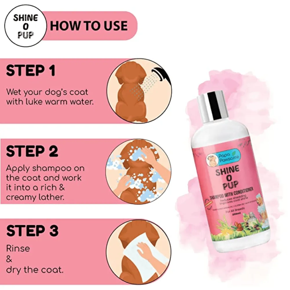 Papa Pawsome Shine O' Pup Tear Free Shampoo with Conditioner for Dogs