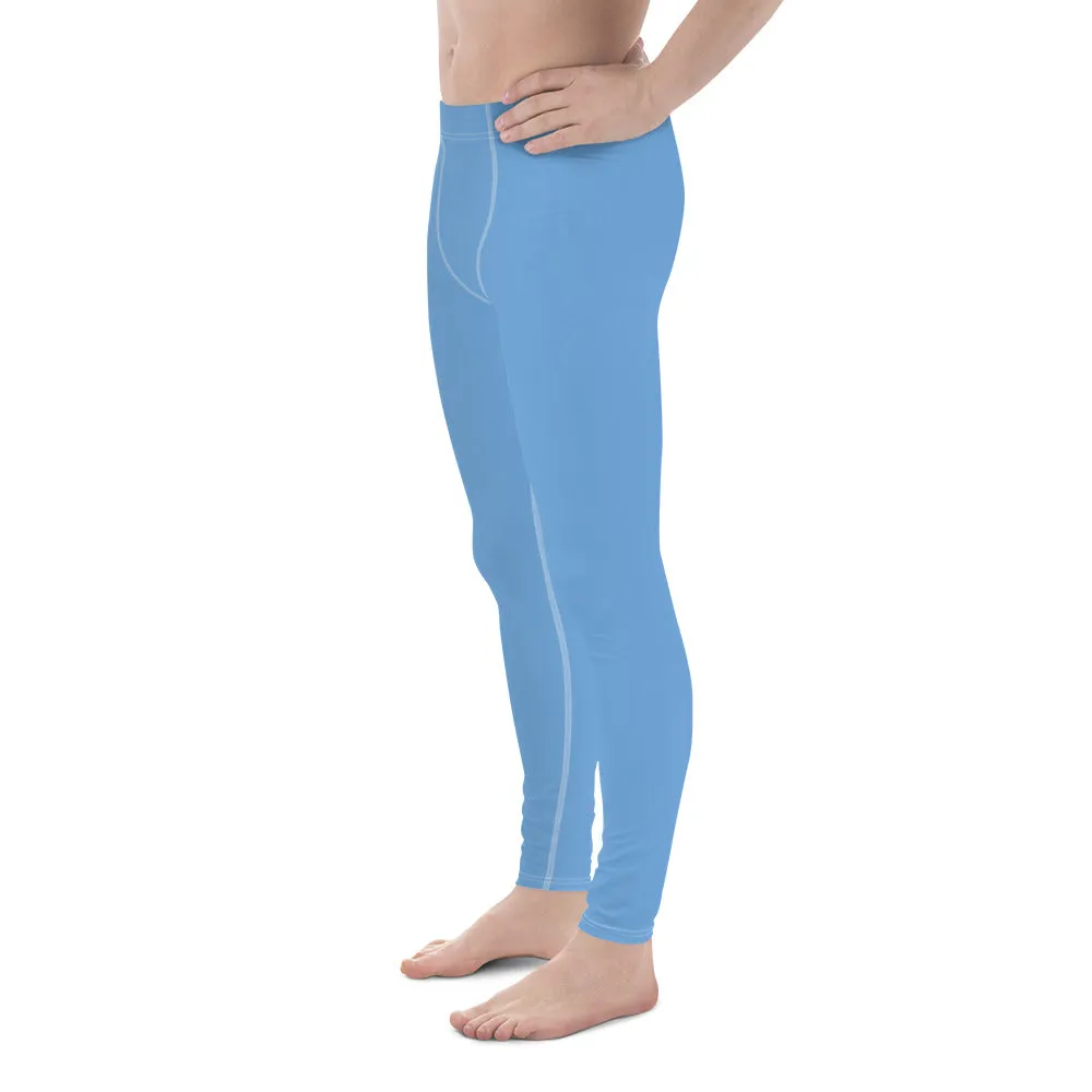 Pastel Blue Solid Color Meggings, Modern Solid Blue Color Designer Spandex Men's Tights/Leggings- Made in USA/ MX/ EU