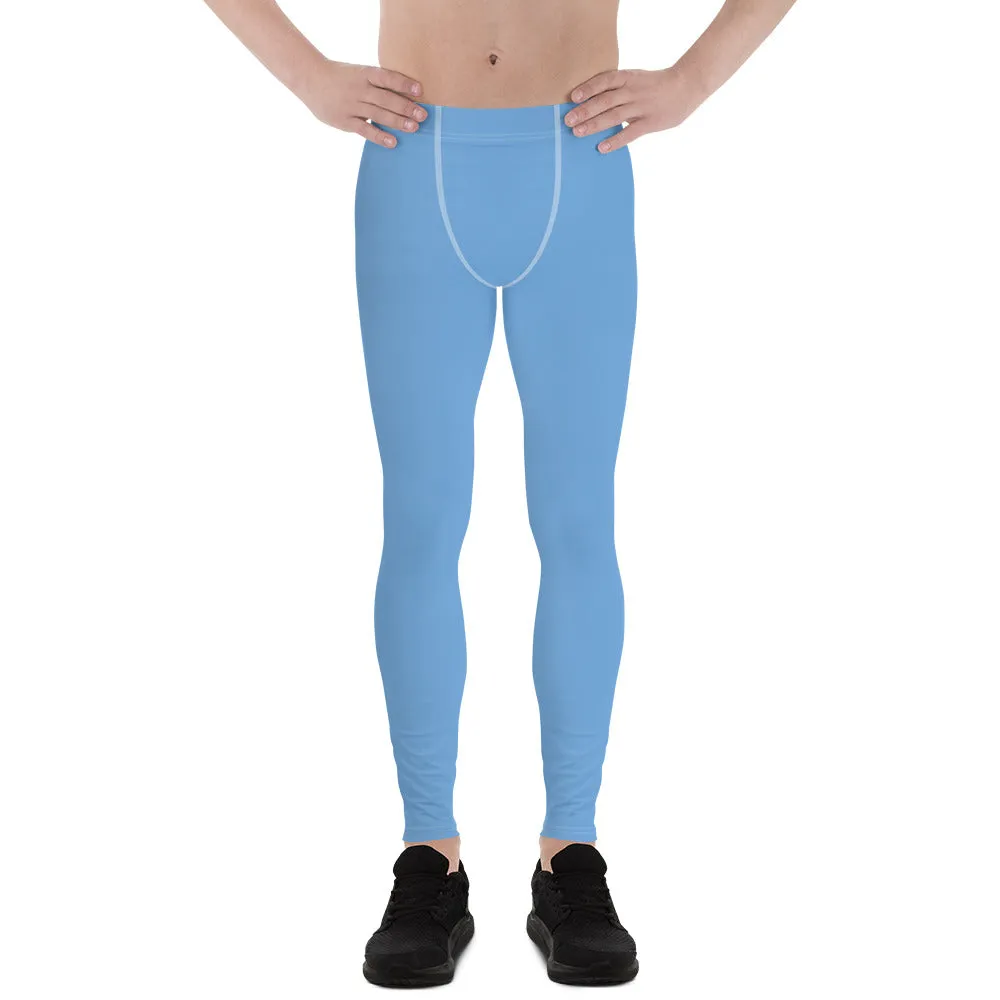 Pastel Blue Solid Color Meggings, Modern Solid Blue Color Designer Spandex Men's Tights/Leggings- Made in USA/ MX/ EU