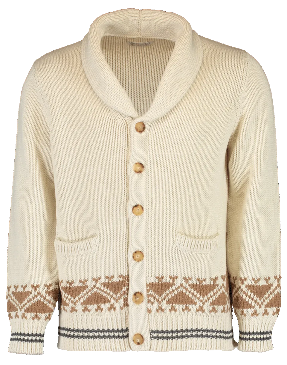 Pattern Trim Button Cardigan