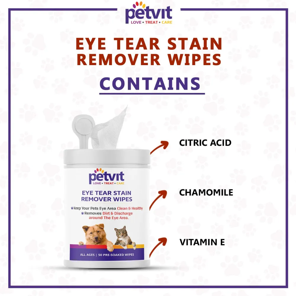 Petvit Eye Tear Stain Remover Wipes for Dogs and Cats