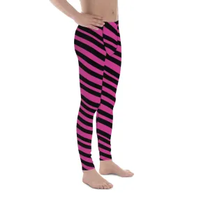 Pink Black Striped Meggings, Premium Best Men's Leggings Running Tights-Made in USA/EU/MX