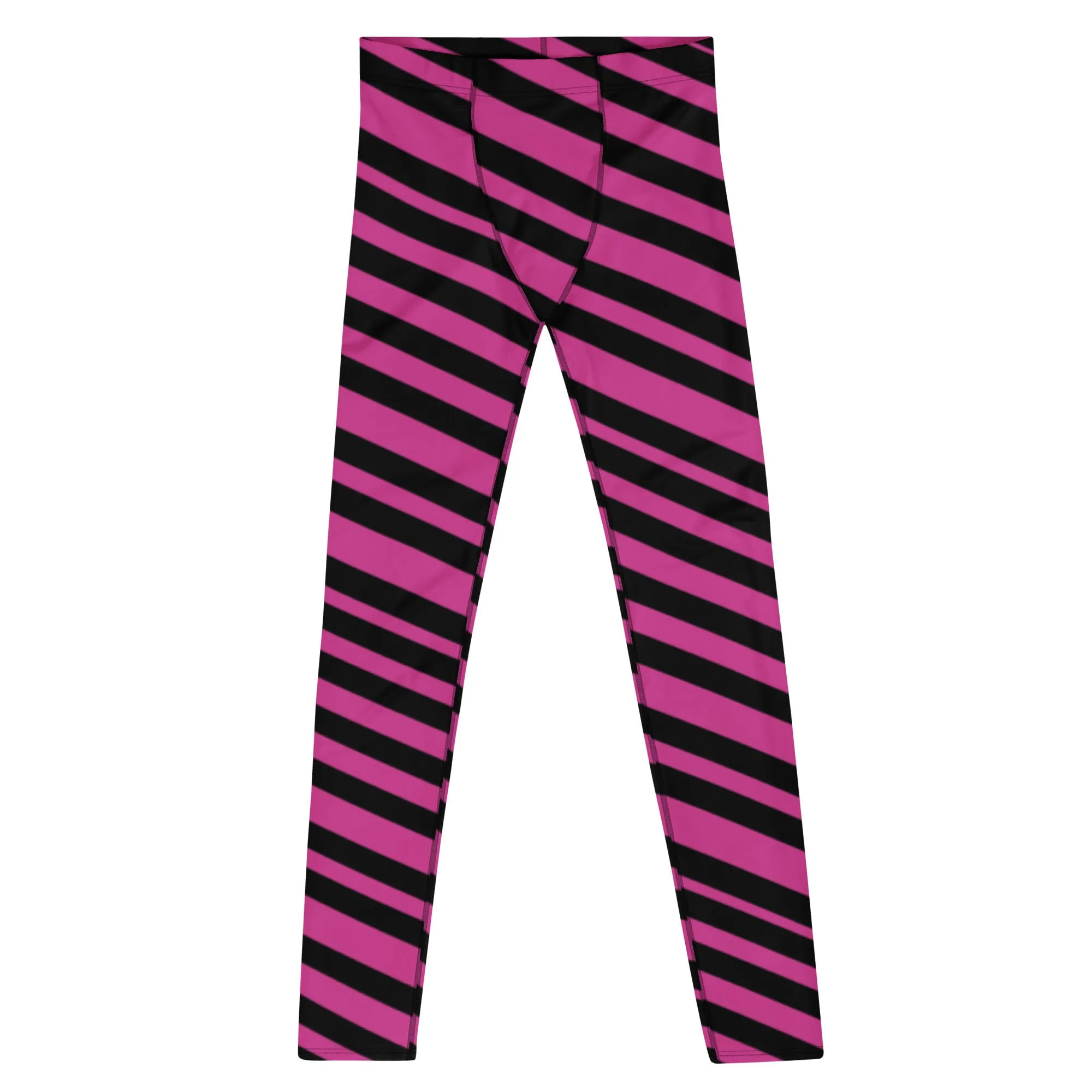 Pink Black Striped Meggings, Premium Best Men's Leggings Running Tights-Made in USA/EU/MX