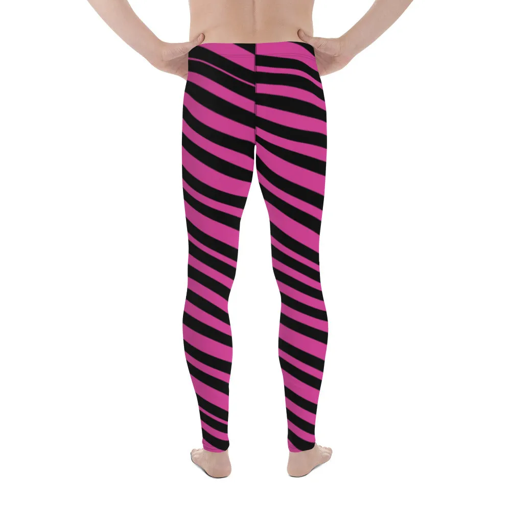 Pink Black Striped Meggings, Premium Best Men's Leggings Running Tights-Made in USA/EU/MX