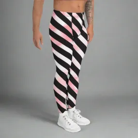 Pink Tie Dye Striped Meggings, Pastel Diagonal Stripes Men's Leggings Compression Pants - Made in USA/EU/MX