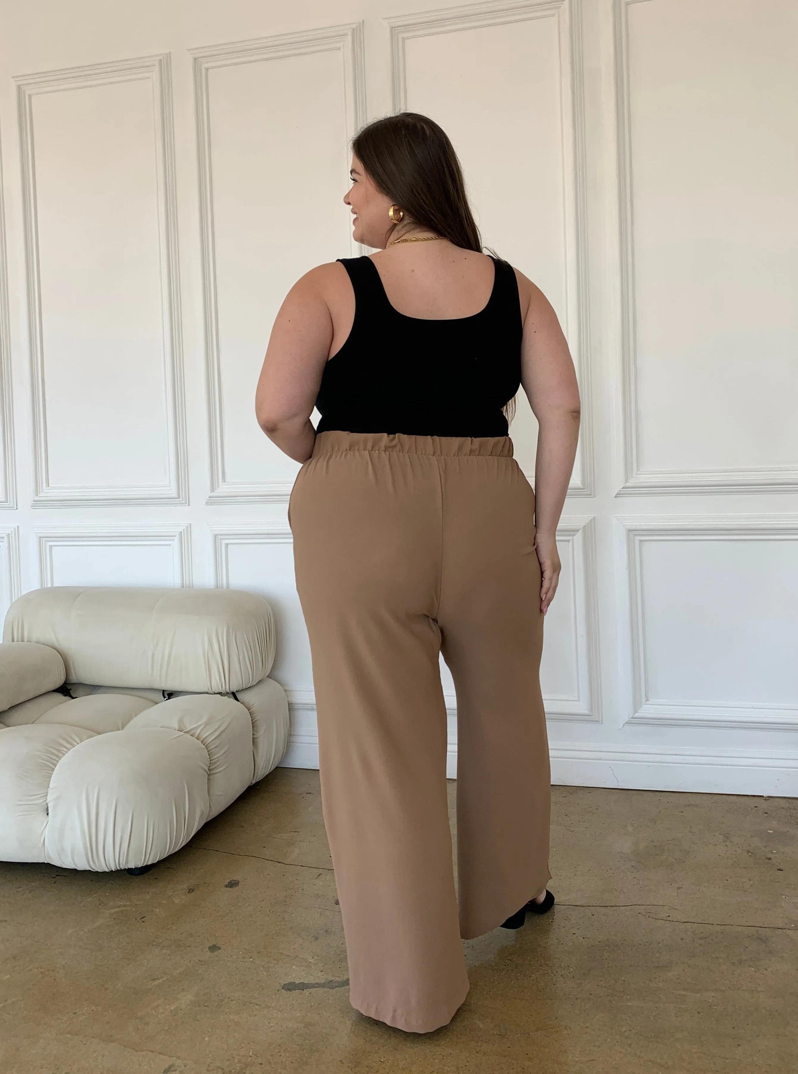 Plus Size Crinkled Chiffon Wide Leg Pants