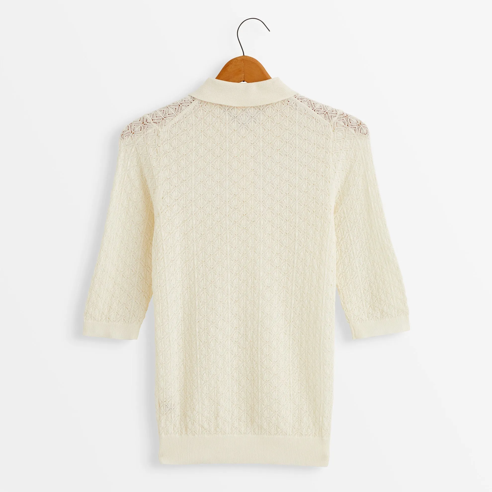 Pointelle Polo Sweater