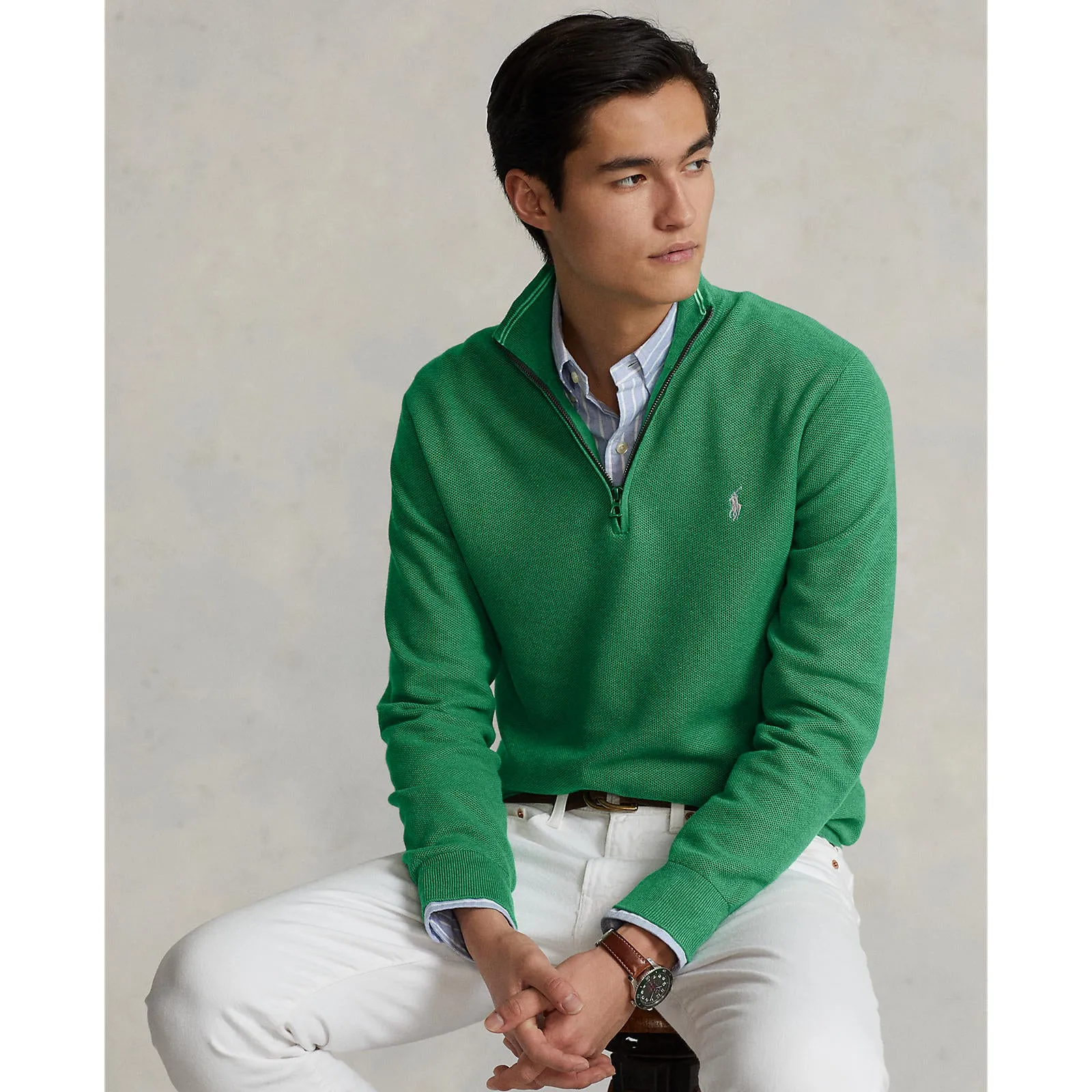 Polo Ralph Lauren - Mesh Knit Cotton Quarter Zip Pullover - Green