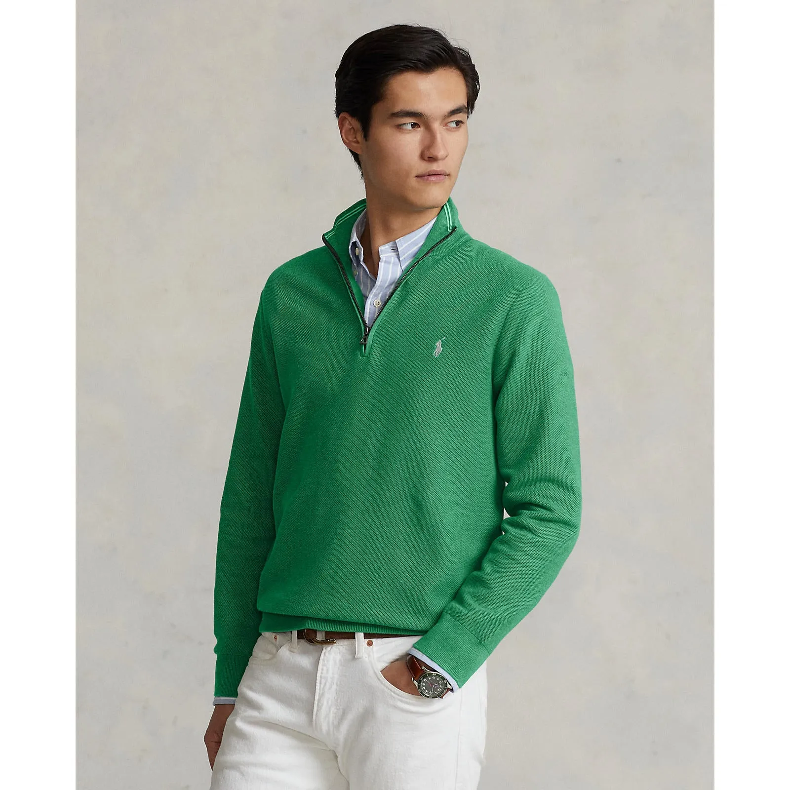 Polo Ralph Lauren - Mesh Knit Cotton Quarter Zip Pullover - Green