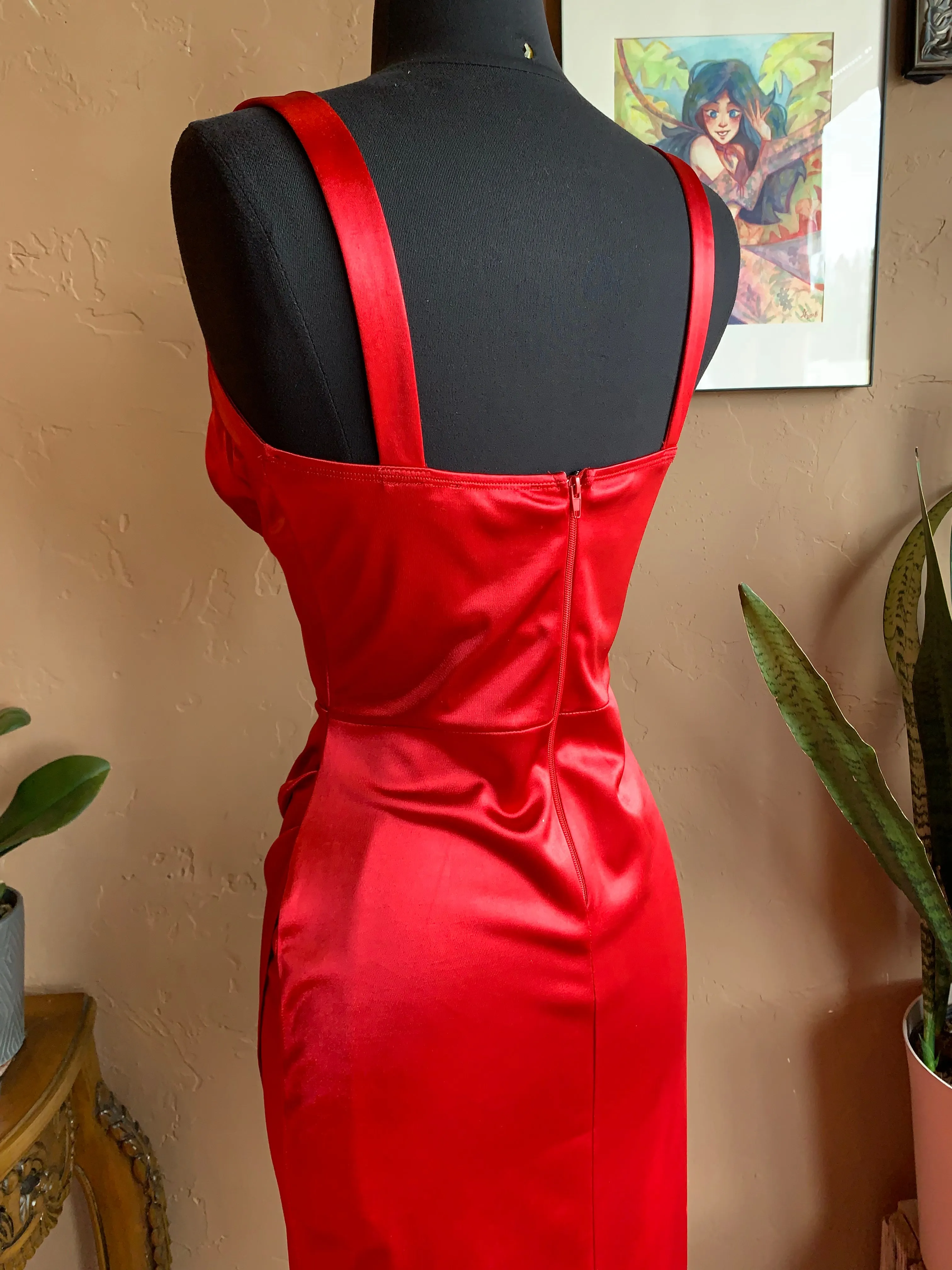 Prom Red Satin Bustier Evening Gown