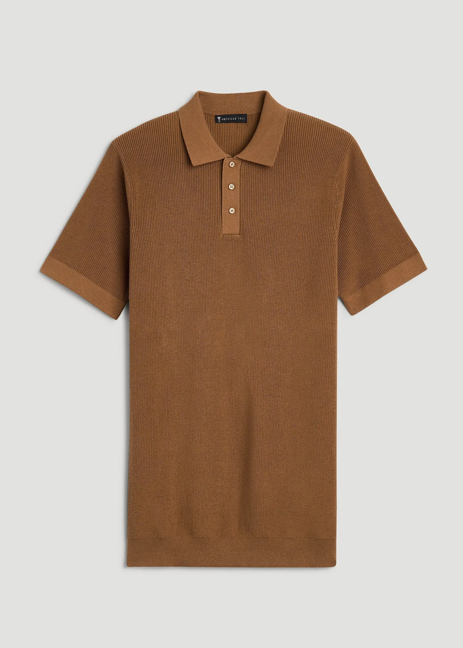 Purl Knit Tall Men's Polo Sweater in Camel