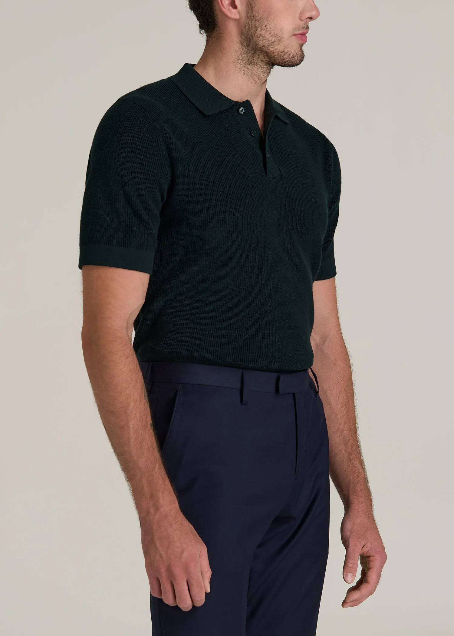 Purl Knit Tall Men's Polo Sweater in Emerald