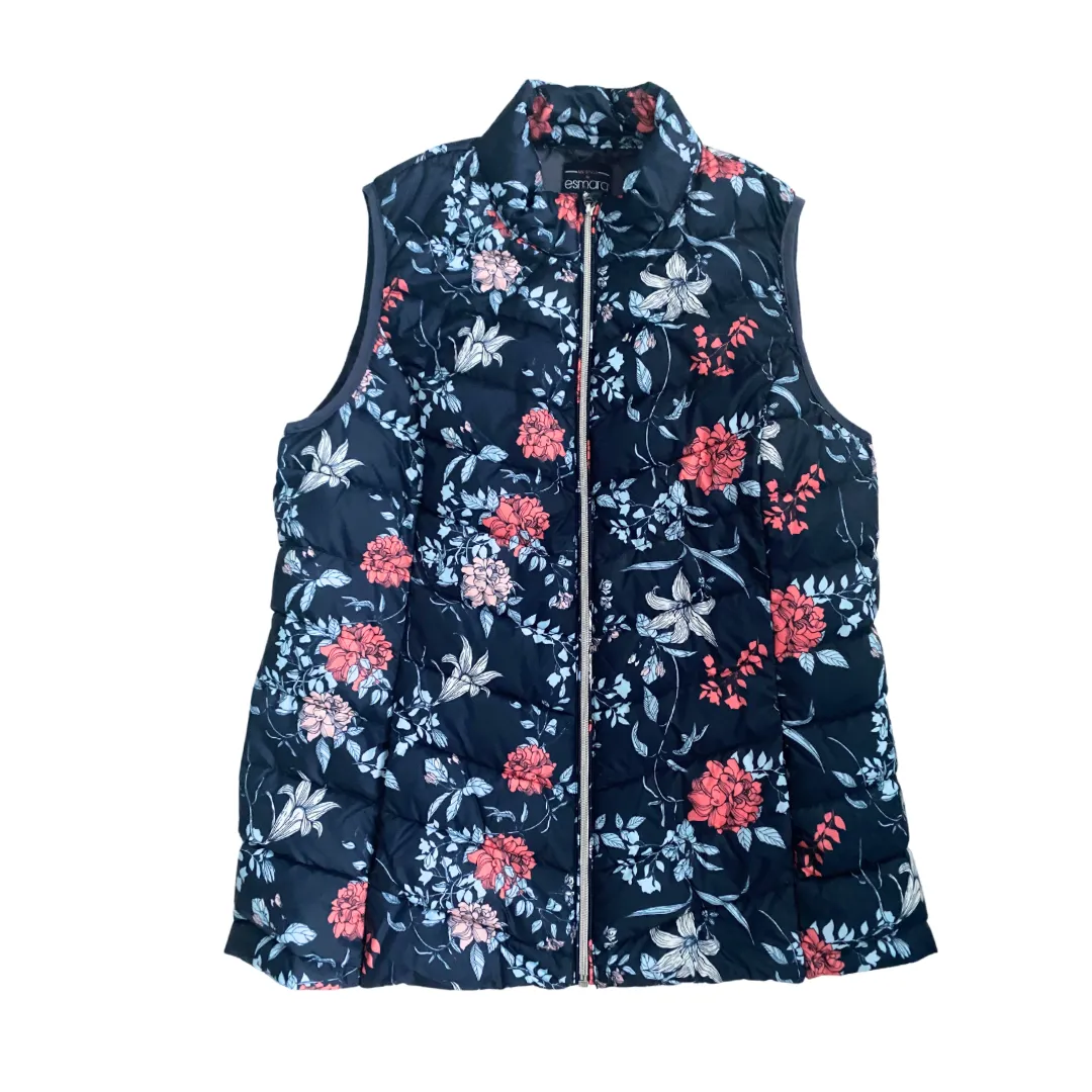 Quilted Floral Gilet Sleeveless Padded Jacket Navy SIZE 14