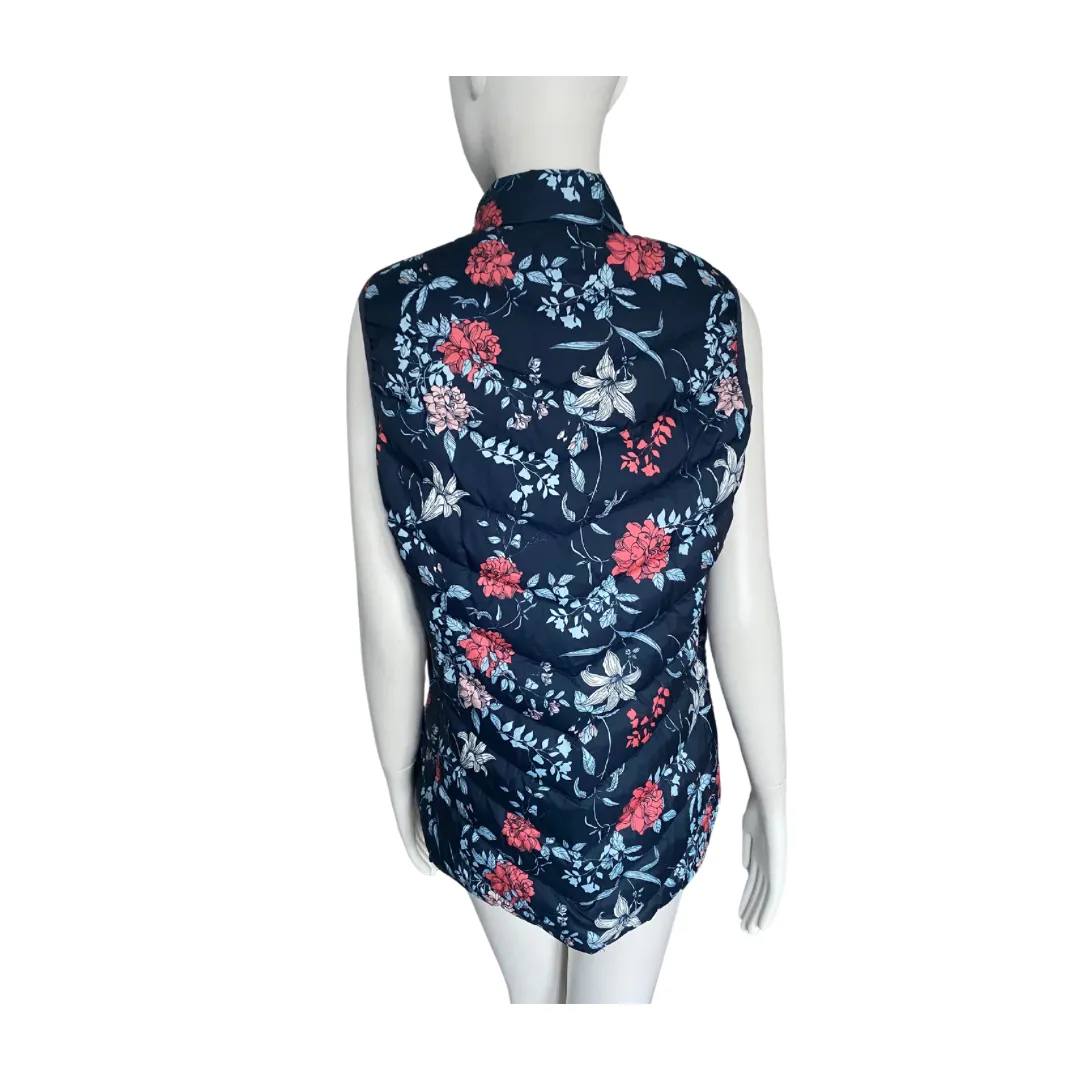 Quilted Floral Gilet Sleeveless Padded Jacket Navy SIZE 14