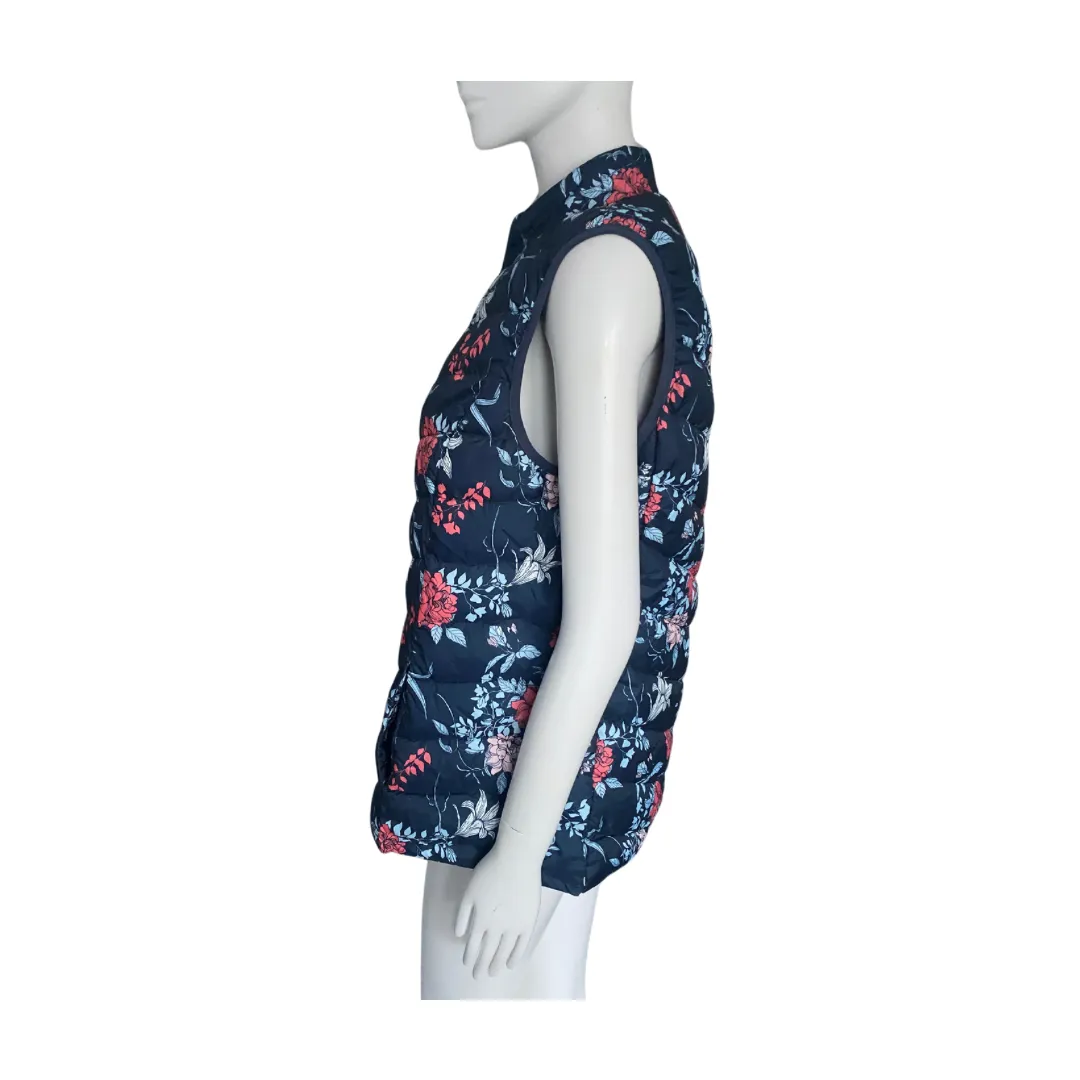 Quilted Floral Gilet Sleeveless Padded Jacket Navy SIZE 14