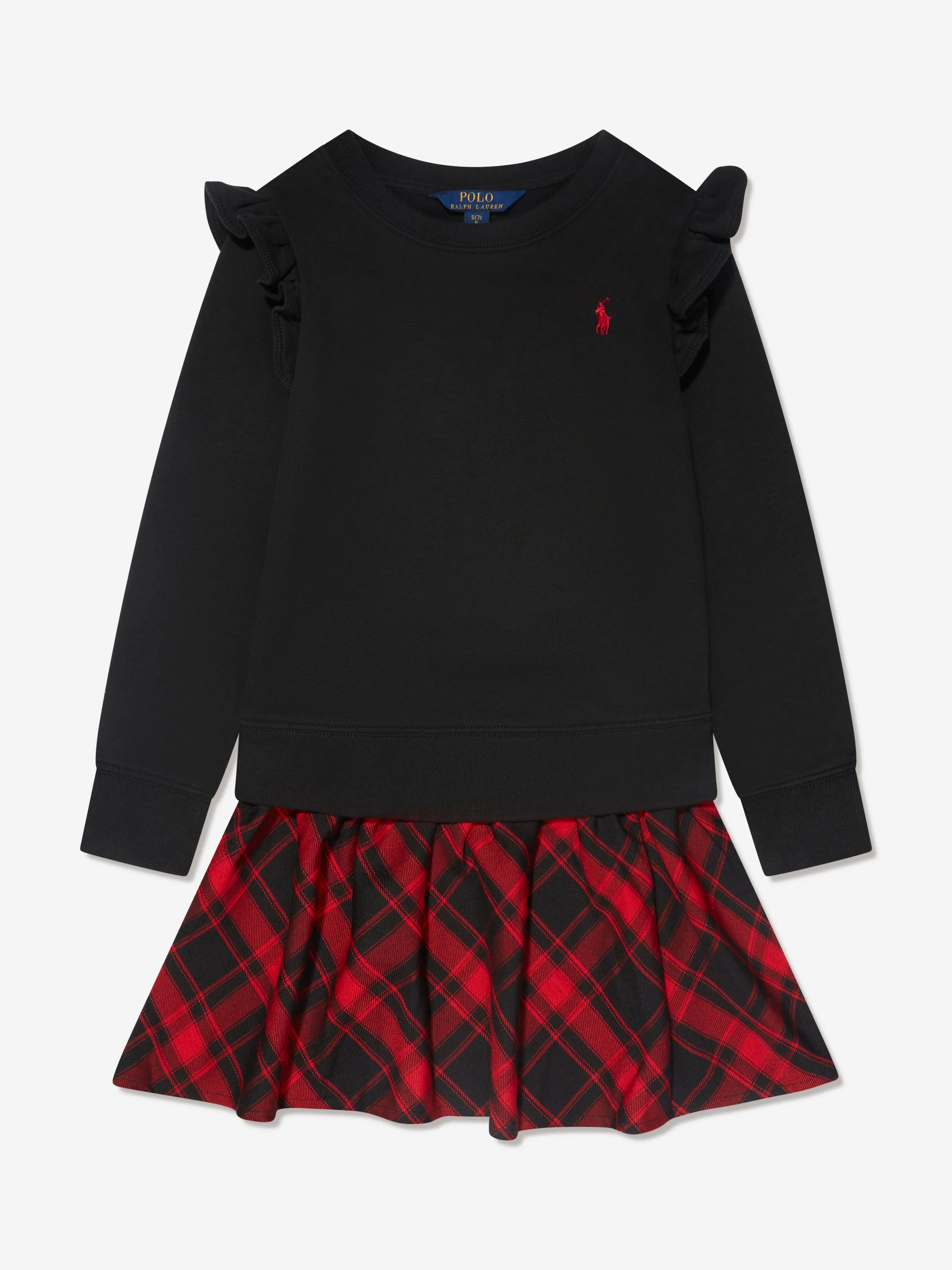 Ralph Lauren Girls Ruffle Sweater Dress in Black