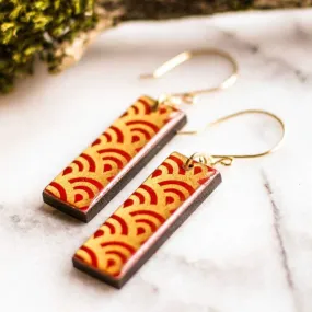 Red & Gold Wave Rectangle Earrings