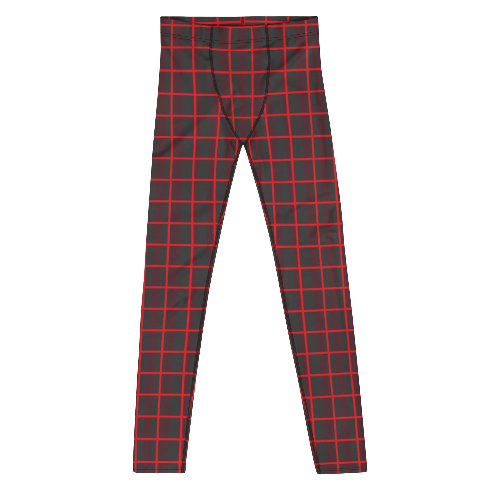 Red Plaid Print Men's Leggings, Best Xmas Festive Holiday Christmas Costume Tights - Made in USA/EU/MX