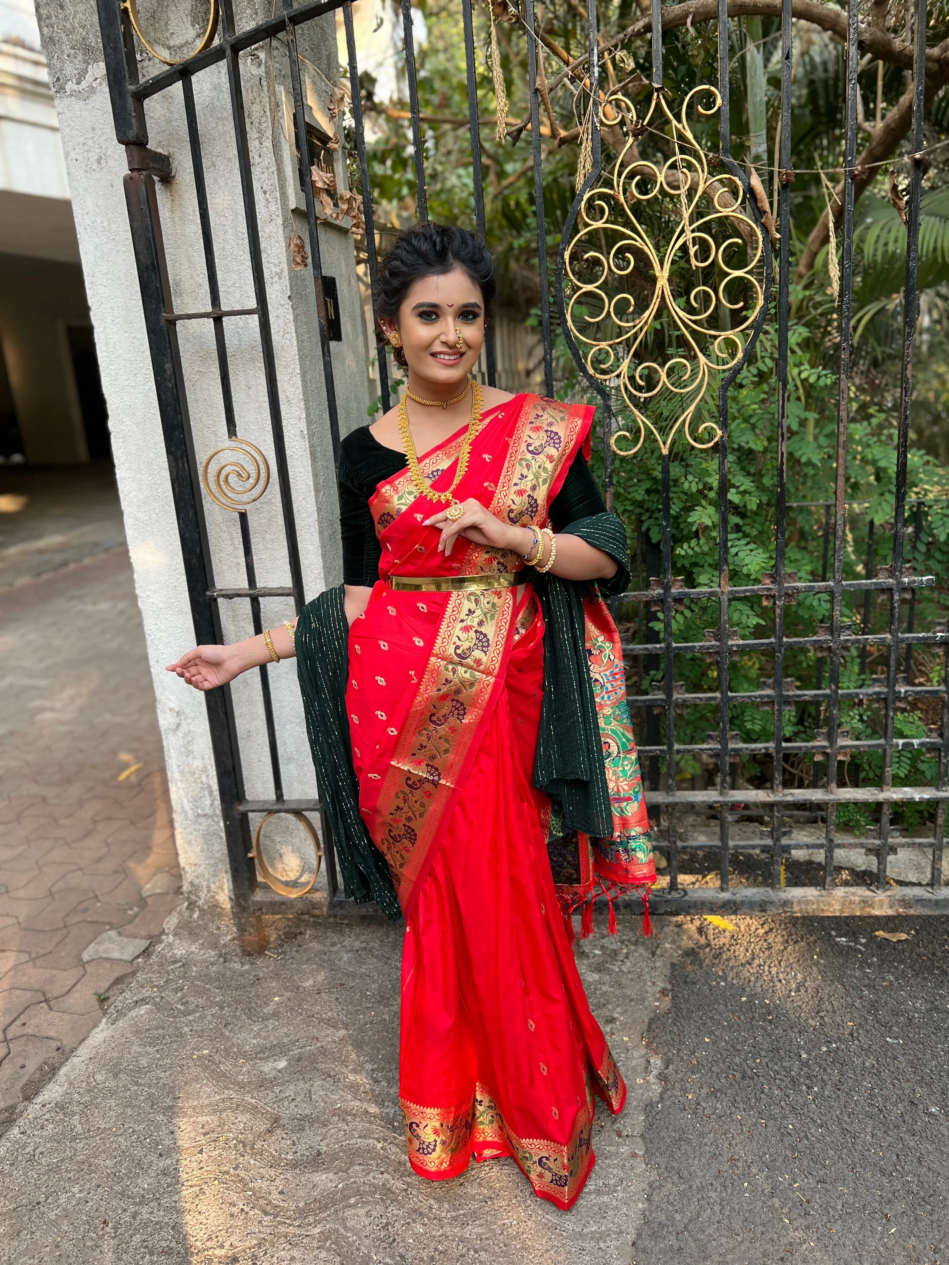 Red Saree in Paithani Silk for Wedding