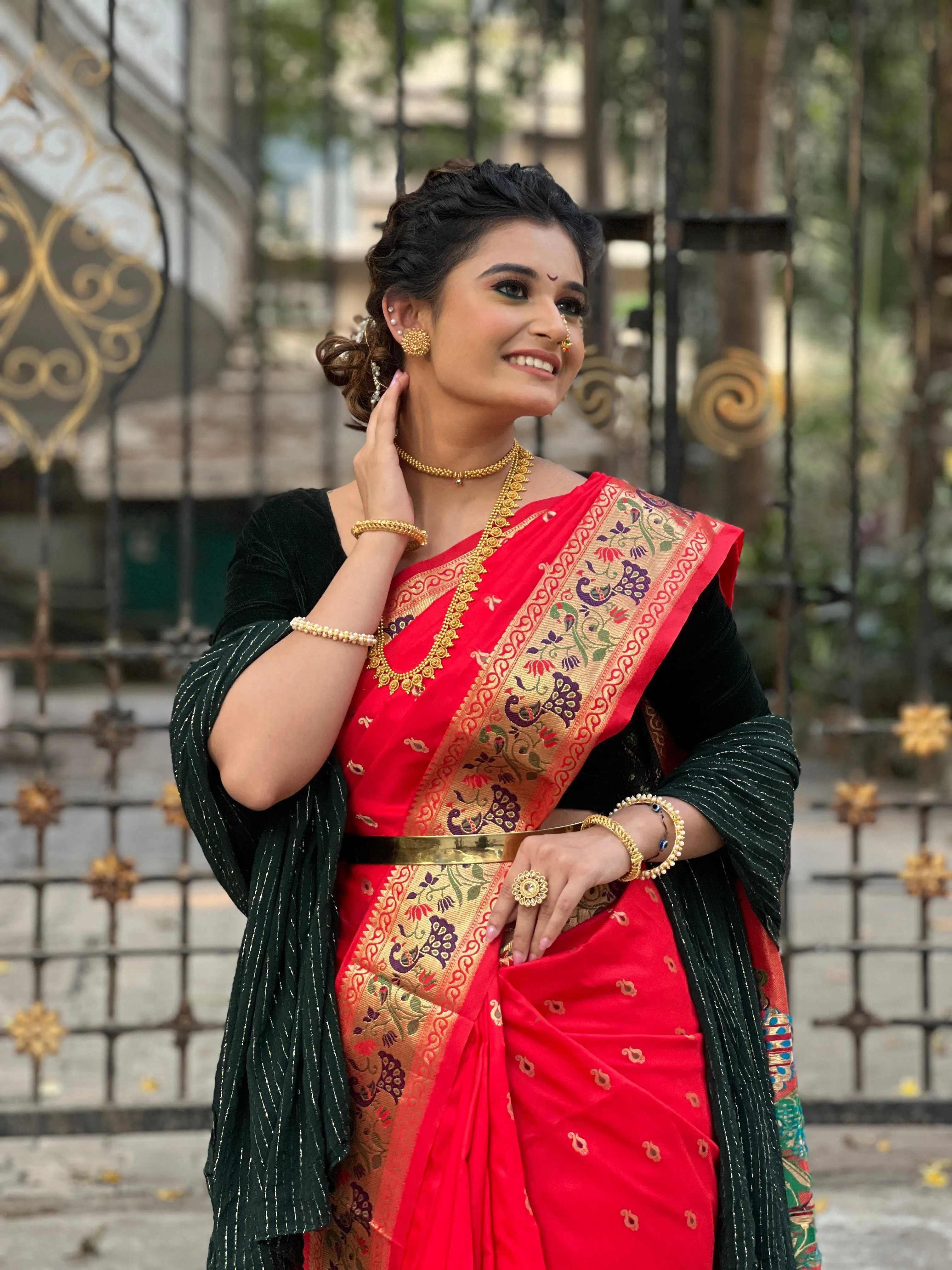 Red Saree in Paithani Silk for Wedding