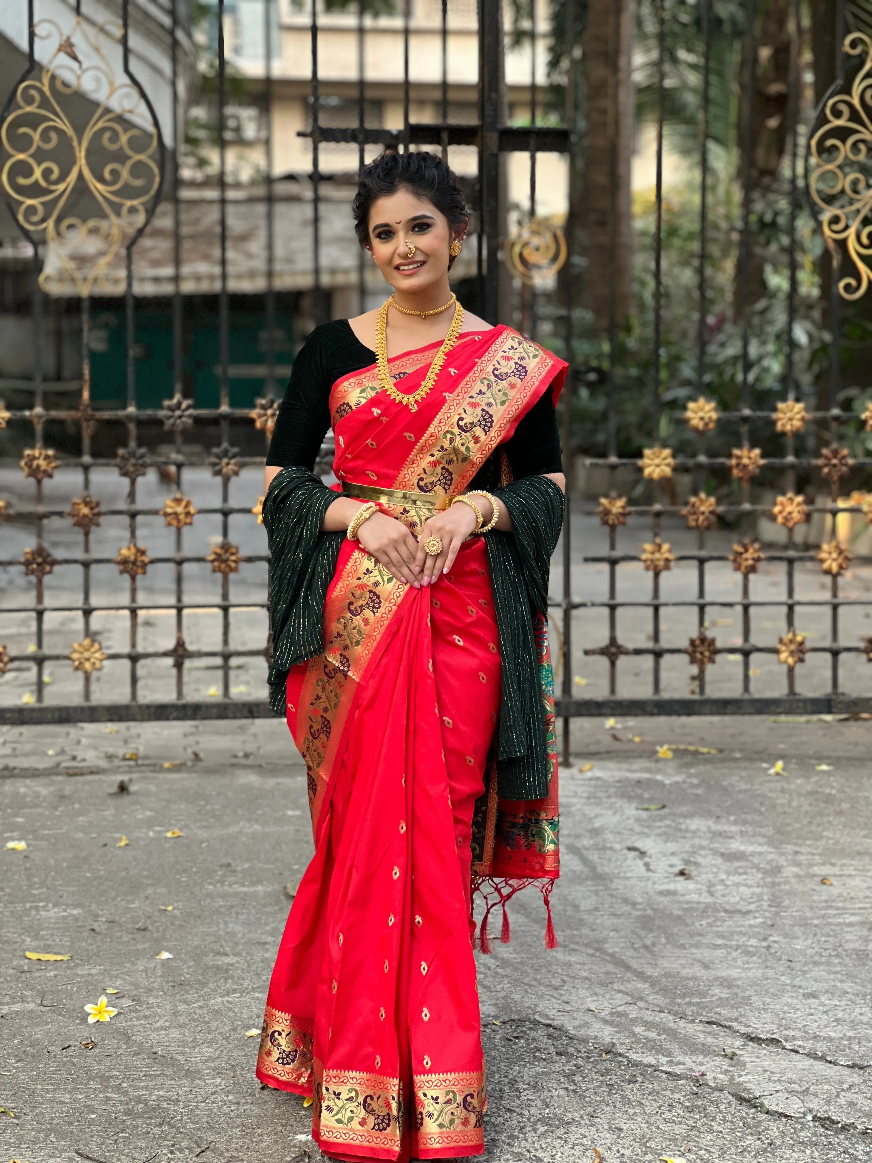 Red Saree in Paithani Silk for Wedding