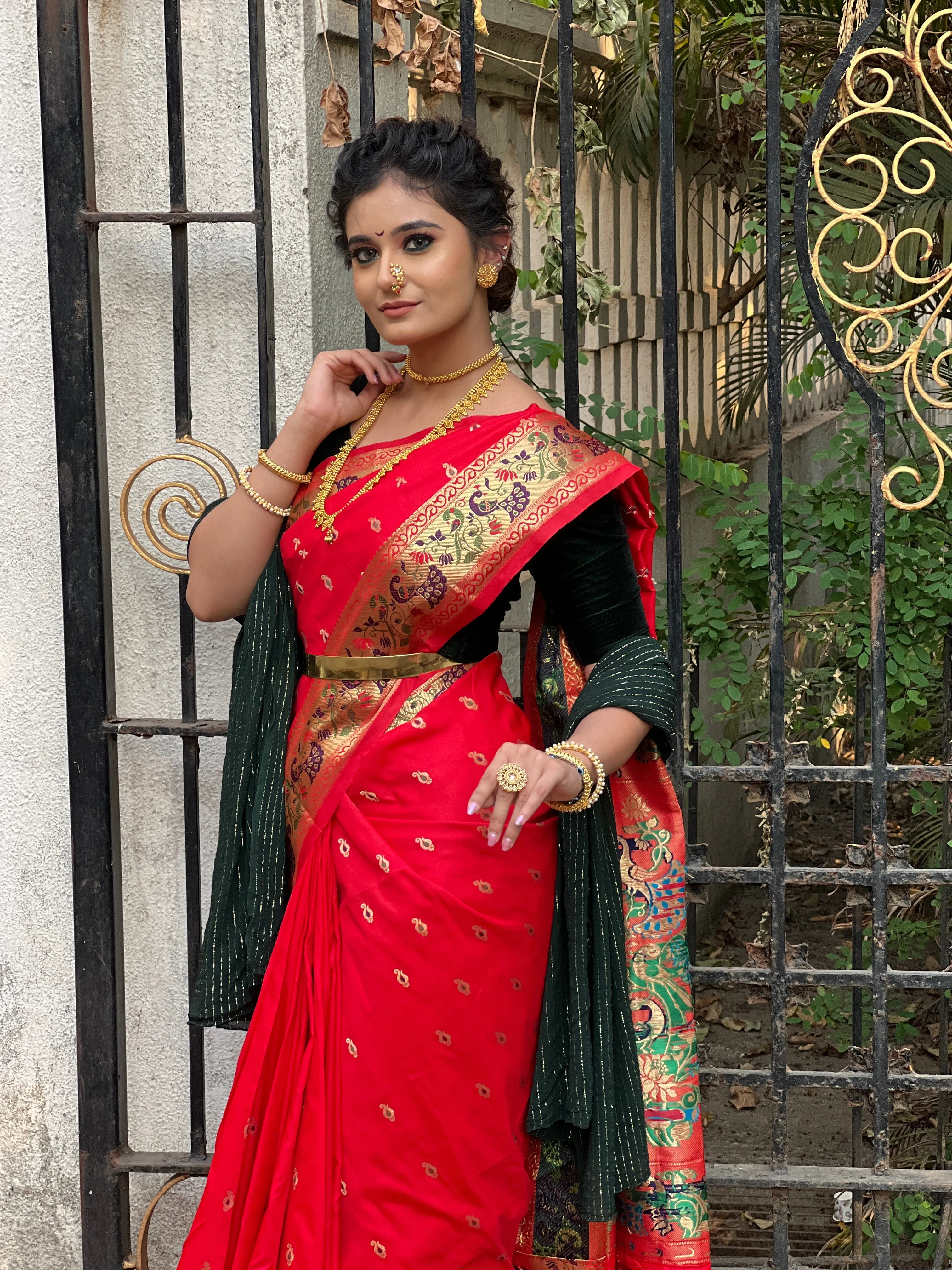 Red Saree in Paithani Silk for Wedding