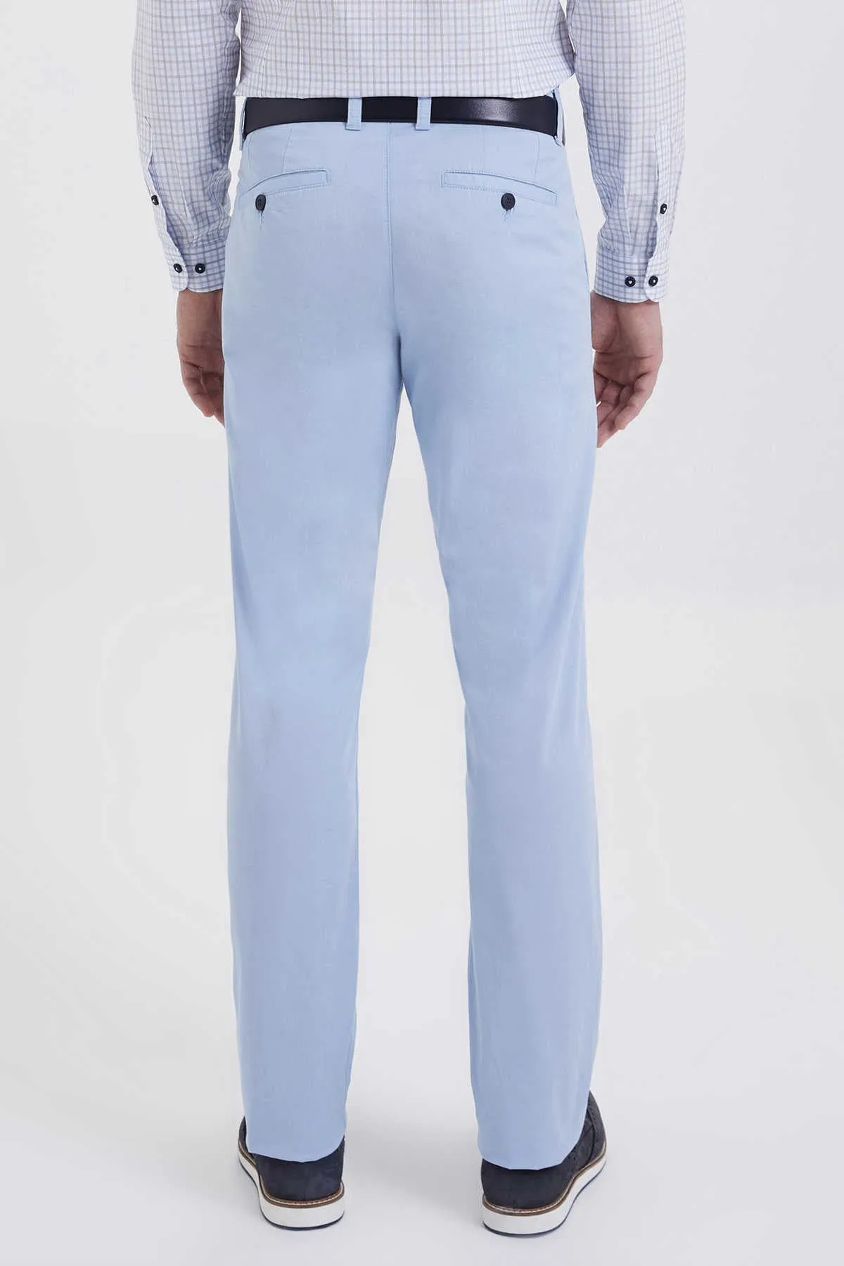 Regular Fit Side Pocket Low Waist Blue Cotton Casual Pants