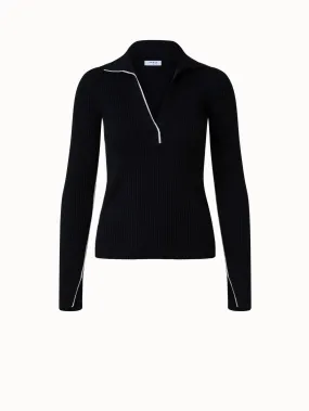 Ribbed Merino Wool Polo Neck Sweater