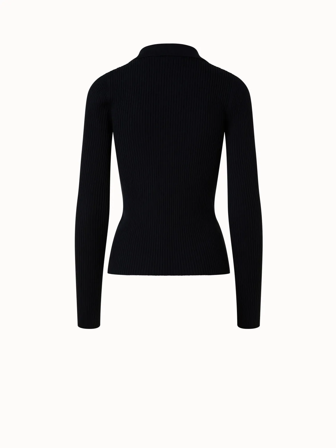 Ribbed Merino Wool Polo Neck Sweater