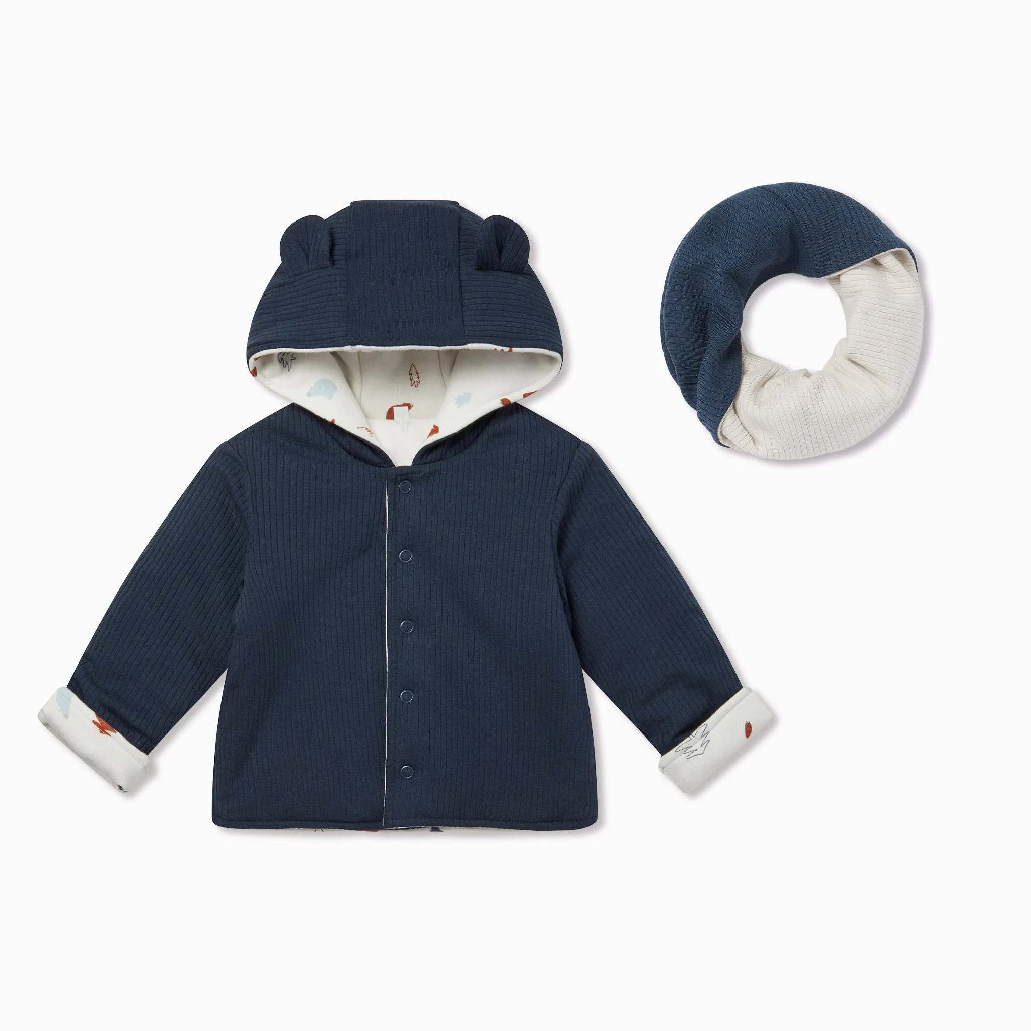 Ribbed Reversible Coat & Snood Set