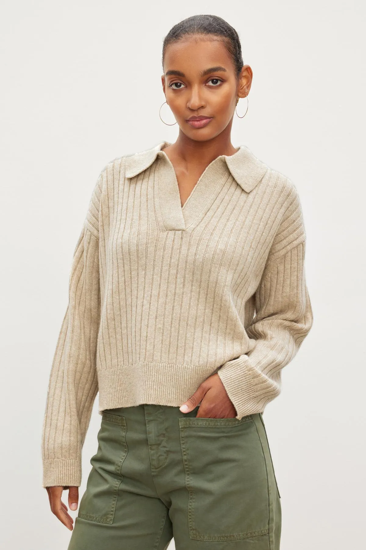 RIYA WOOL CASHMERE POLO SWEATER