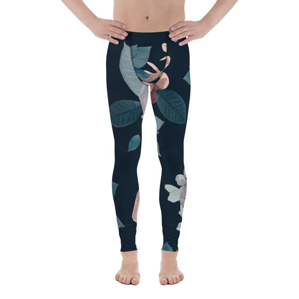 Rose Romantic Floral Men's Leggings, Flower Printed Designer Meggings Compression Tights-Made in USA/EU/MX