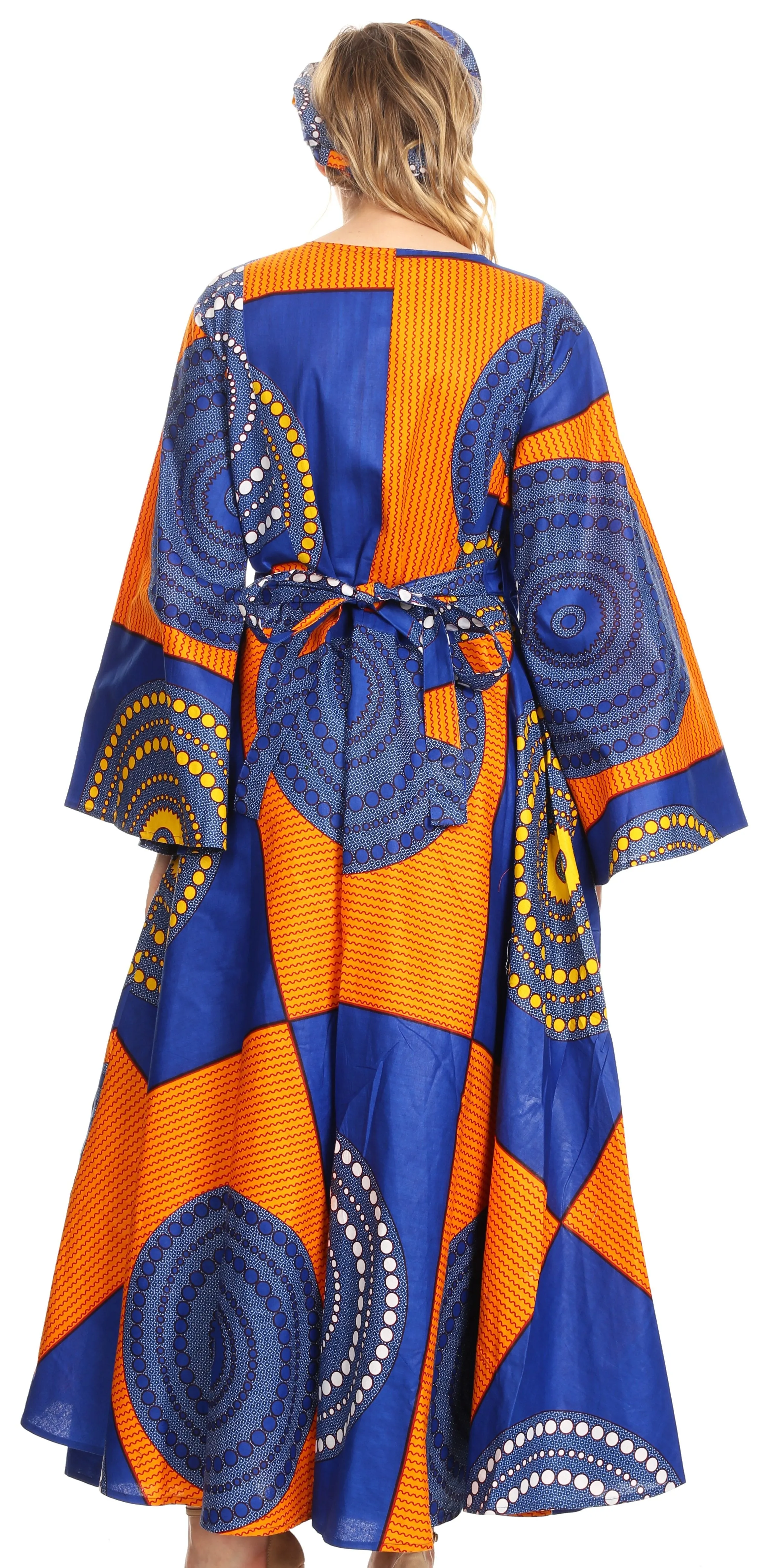 Sakkas Tale Women's Maxi Long Sleeve Wrap Dress with Pockets African Ankara Print