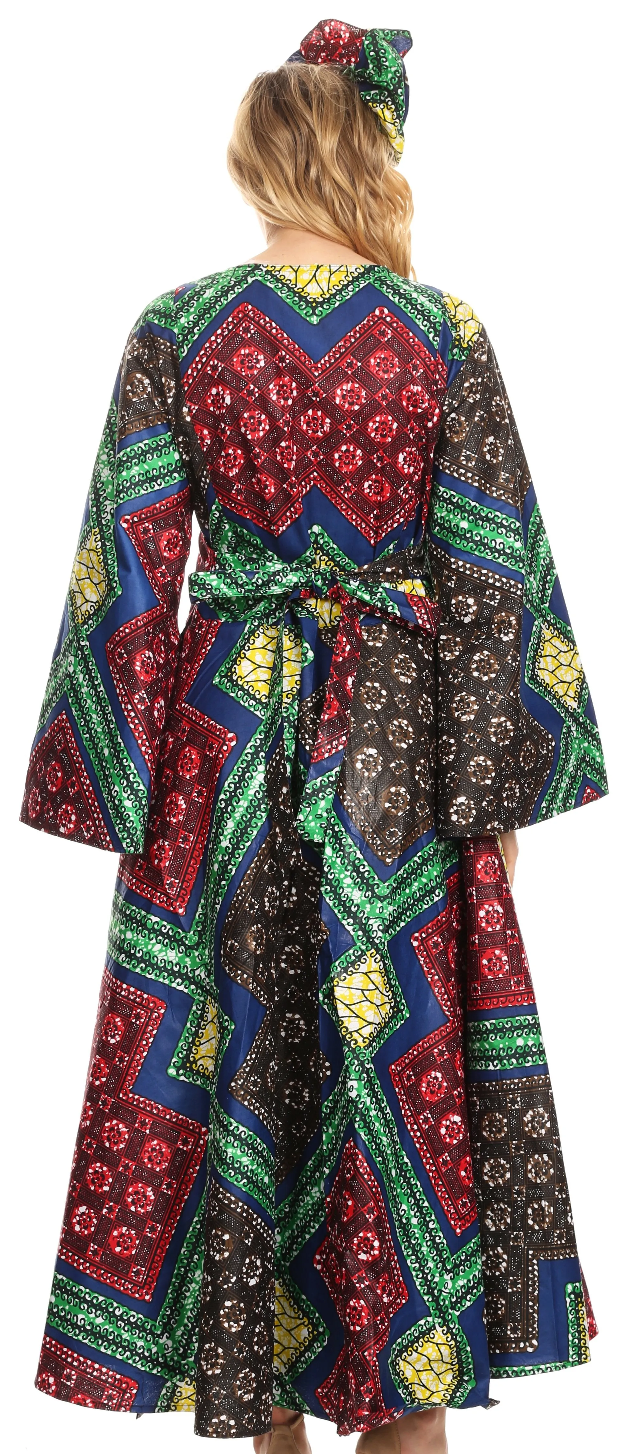 Sakkas Tale Women's Maxi Long Sleeve Wrap Dress with Pockets African Ankara Print