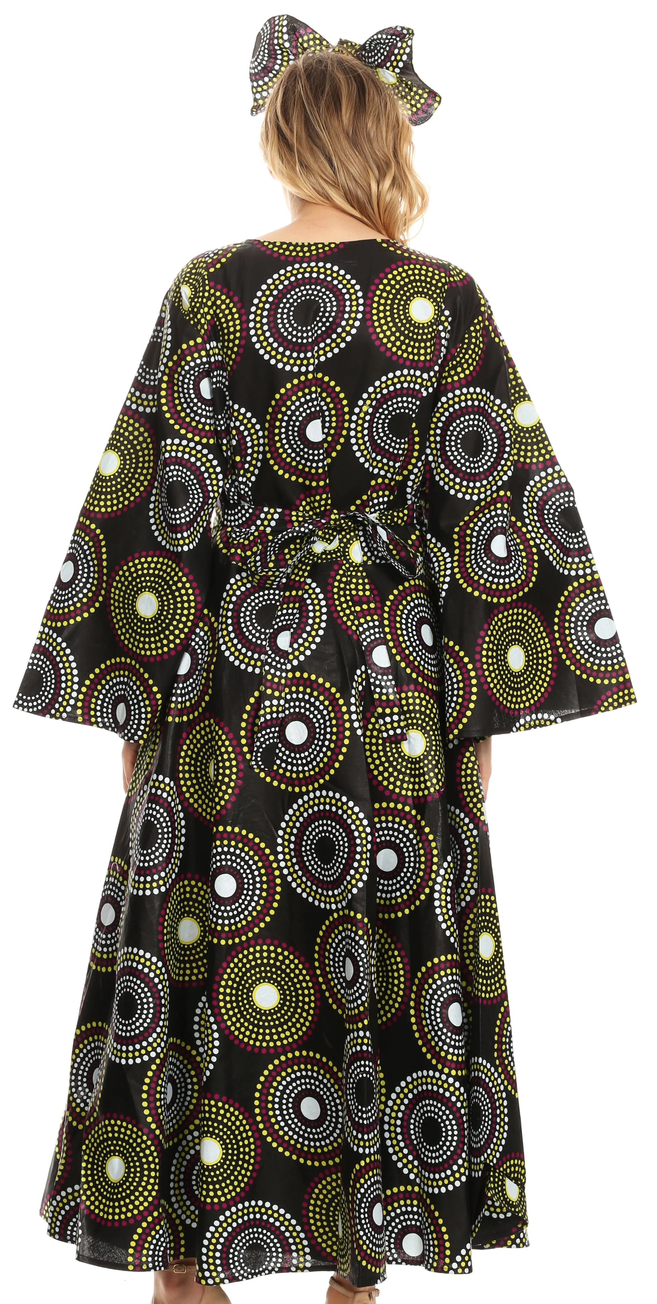 Sakkas Tale Women's Maxi Long Sleeve Wrap Dress with Pockets African Ankara Print