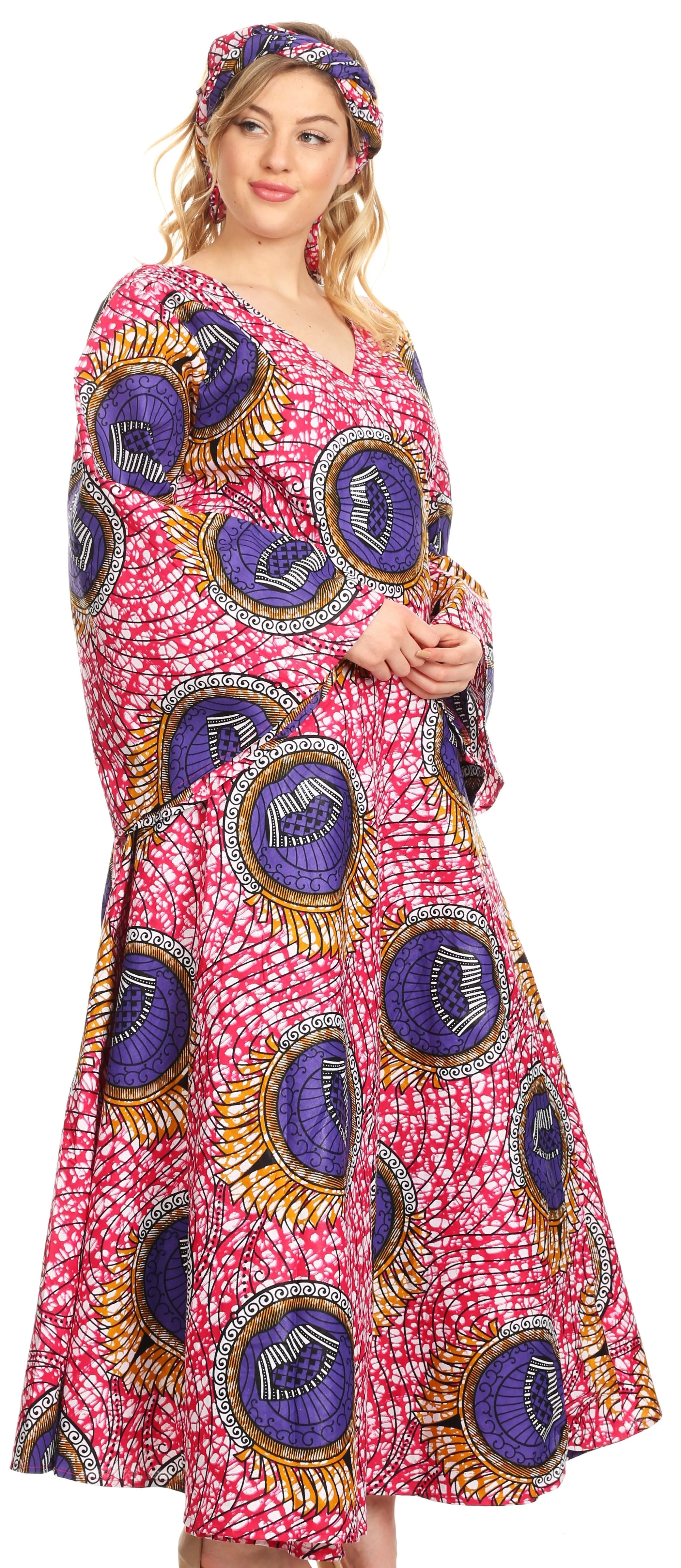 Sakkas Tale Women's Maxi Long Sleeve Wrap Dress with Pockets African Ankara Print