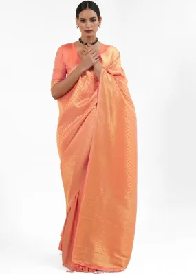 Salmon Orange Kanjivaram Soft Woven Silk Saree