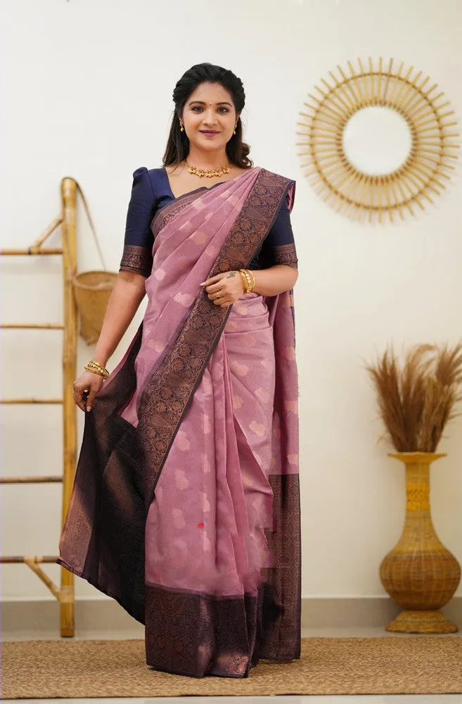 Sempiternal Pink Soft Banarasi Silk Saree With Vestigial Blouse Piece