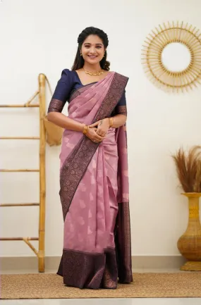 Sempiternal Pink Soft Banarasi Silk Saree With Vestigial Blouse Piece