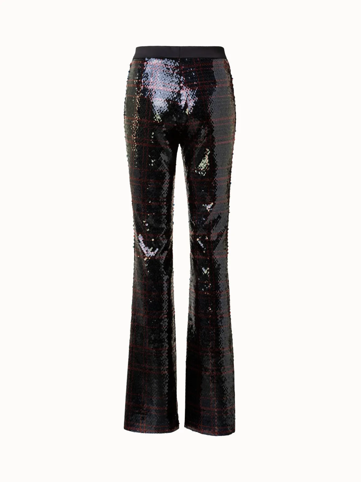 Sequins Bootcut Pants with Check Print