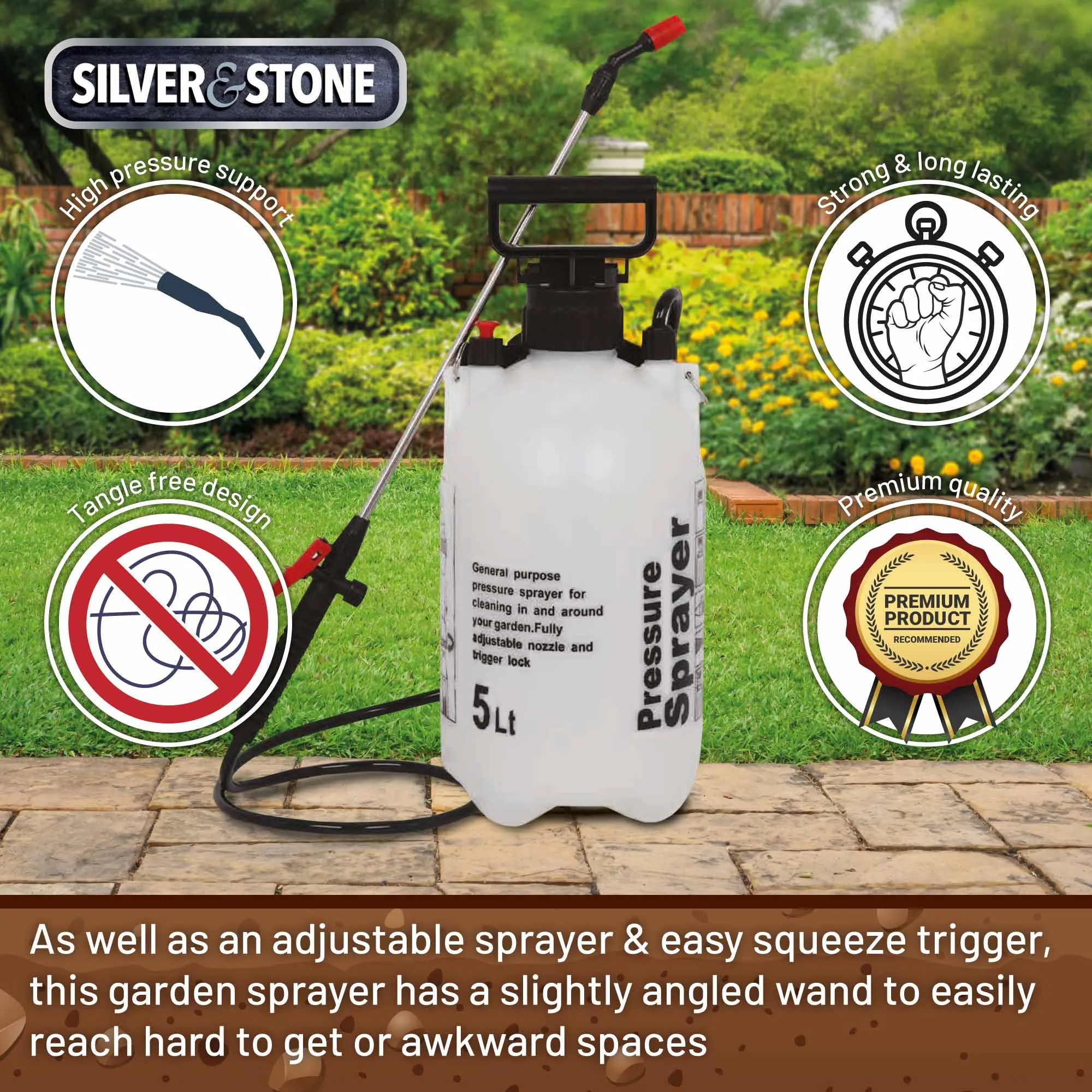 Silver & Stone Pump Action Pressure Sprayer 5 Litre