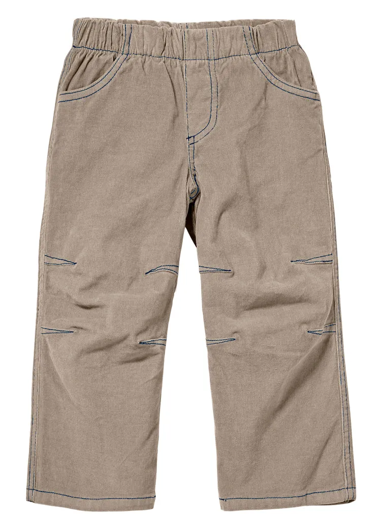 Soft Stretch Cord Pants With Knee Articulation - Contrast Stitch | Khaki Brown