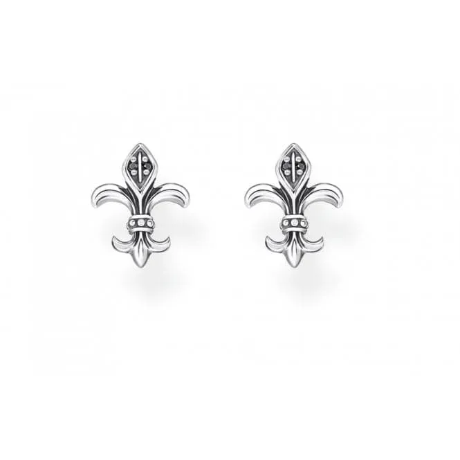 Sterling Silver Black Fleur-De-Lis Ear Studs H2113-643-11