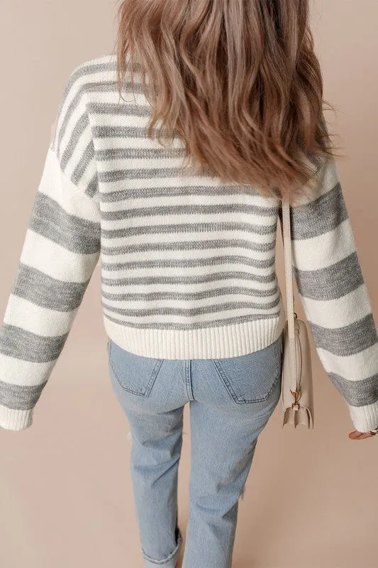 Stripe Drop Shoulder Crew Neck Sweater