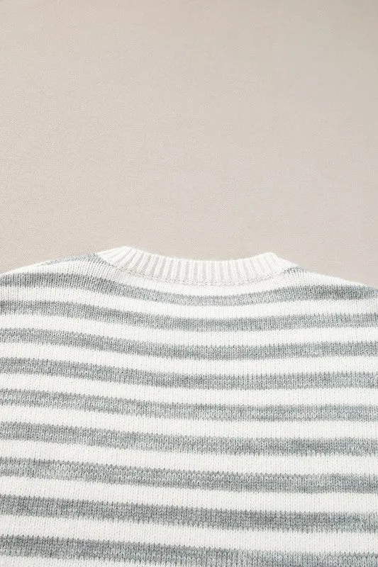 Stripe Drop Shoulder Crew Neck Sweater